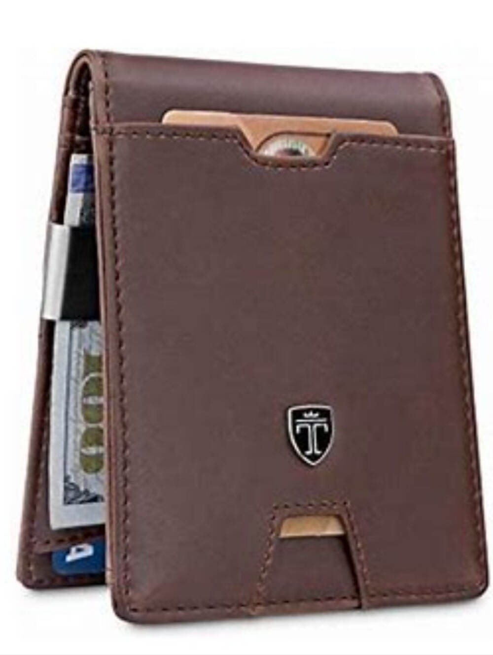 Brown Leather Slim Money Clip Wallet
